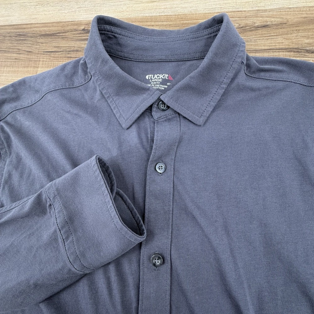 Untuckit Huber Button Up Shirt Men Large Slim Fit Gray Preppy Cotton Long Sleeve
